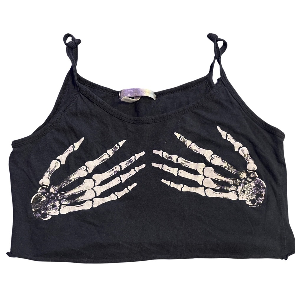 Hot Leathers Women's Black Skeleton Hands Graphic Crop Tank Top, Large
